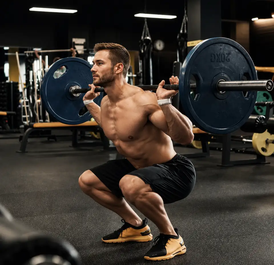 Male athlete training with weights in a gym